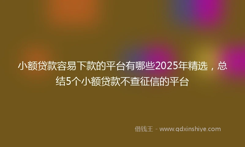 小额贷款容易下款的平台有哪些2025年精选，总结5个小额贷款不查征信的平台