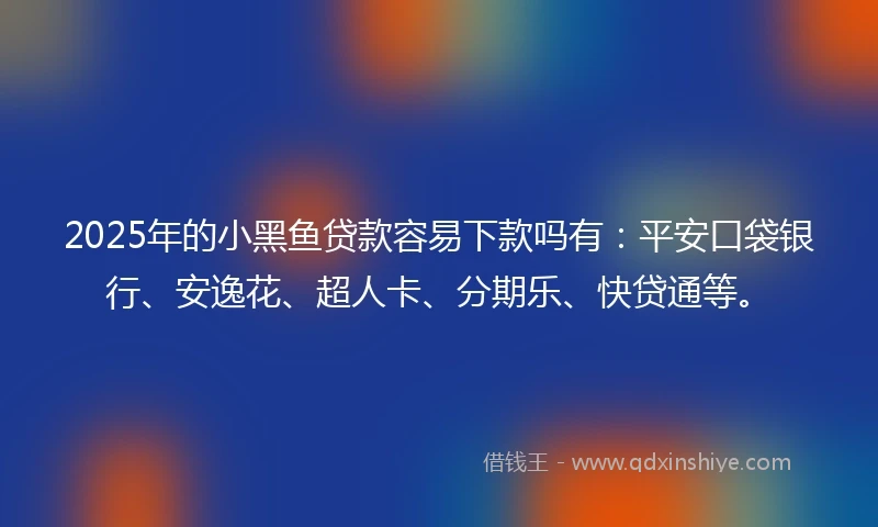 2025年的小黑鱼贷款容易下款吗有：平安口袋银行、安逸花、超人卡、分期乐、快贷通等。