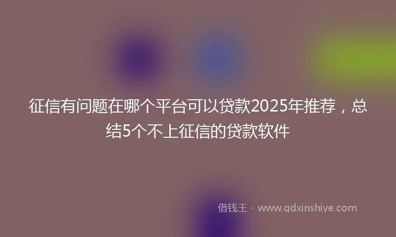 征信有问题在哪个平台可以贷款2025年推荐，总结5个不上征信的贷款软件