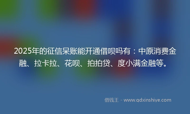 2025年的征信呆账能开通借呗吗有：中原消费金融、拉卡拉、花呗、拍拍贷、度小满金融等。