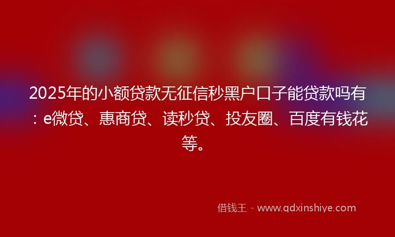 2025年的小额贷款无征信秒黑户口子能贷款吗有：e微贷、惠商贷、读秒贷、投友圈、百度有钱花等。