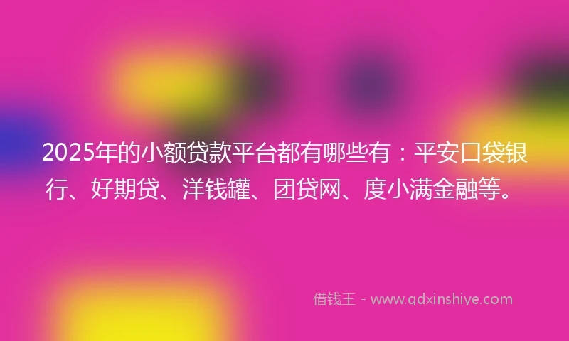 2025年的小额贷款平台都有哪些有：平安口袋银行、好期贷、洋钱罐、团贷网、度小满金融等。