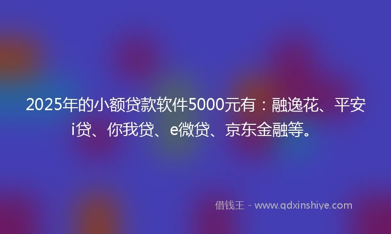 2025年的小额贷款软件5000元有：融逸花、平安i贷、你我贷、e微贷、京东金融等。