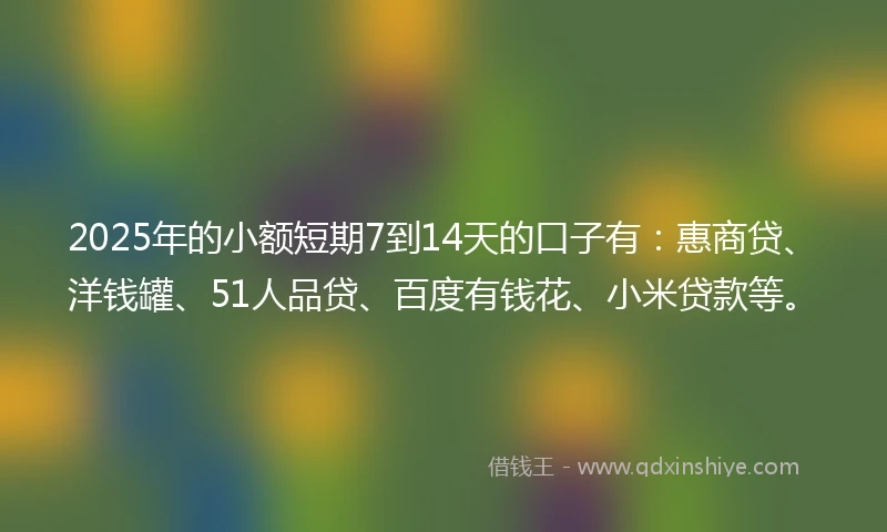 2025年的小额短期7到14天的口子有：惠商贷、洋钱罐、51人品贷、百度有钱花、小米贷款等。