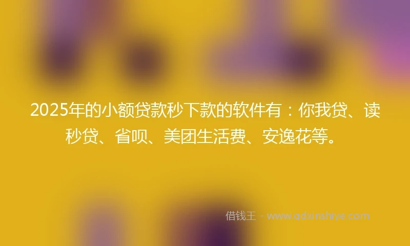 2025年的小额贷款秒下款的软件有：你我贷、读秒贷、省呗、美团生活费、安逸花等。