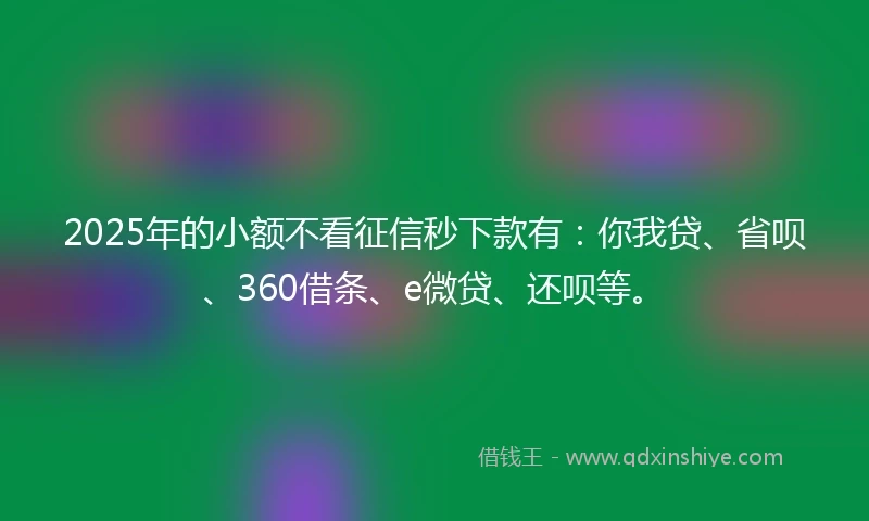 2025年的小额不看征信秒下款有：你我贷、省呗、360借条、e微贷、还呗等。