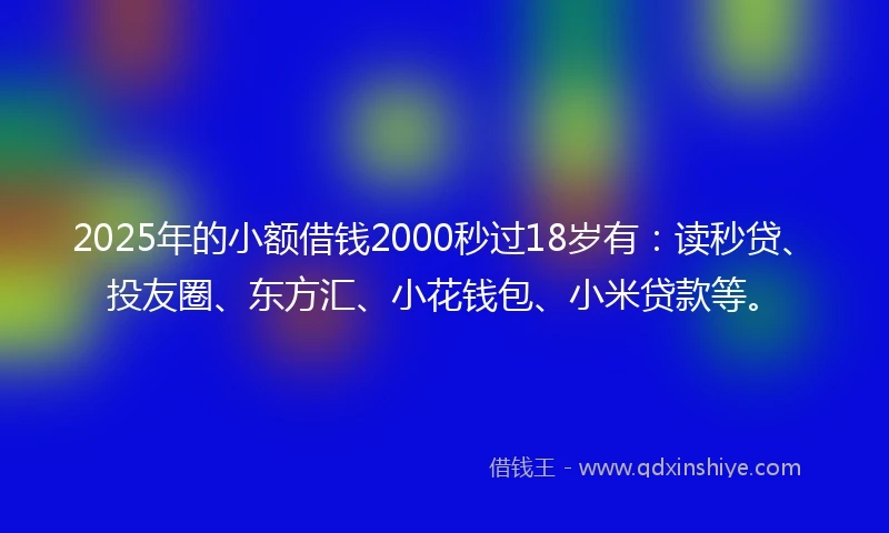 2025年的小额借钱2000秒过18岁有：读秒贷、投友圈、东方汇、小花钱包、小米贷款等。