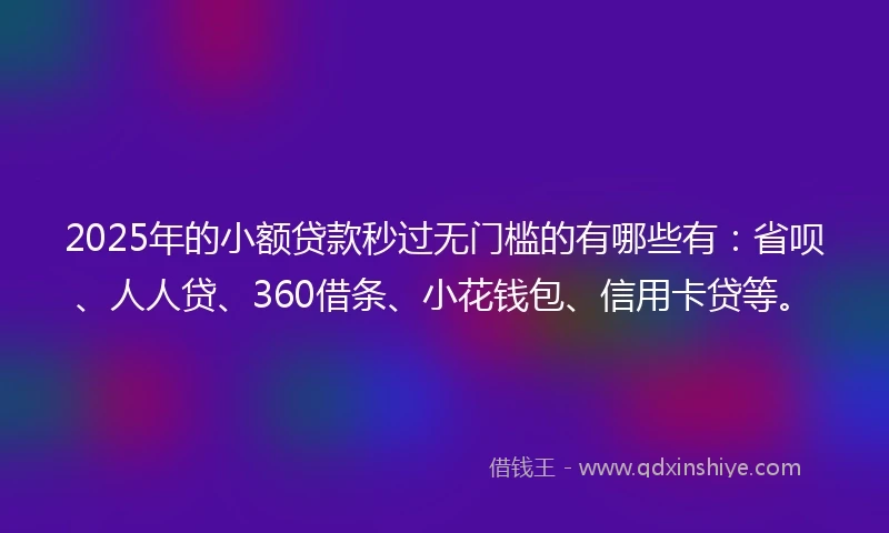 2025年的小额贷款秒过无门槛的有哪些有：省呗、人人贷、360借条、小花钱包、信用卡贷等。