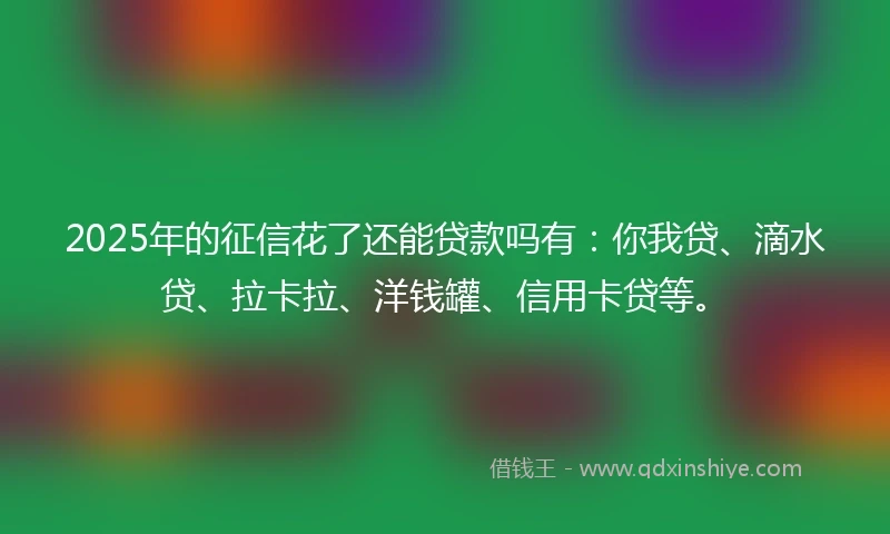 2025年的征信花了还能贷款吗有：你我贷、滴水贷、拉卡拉、洋钱罐、信用卡贷等。