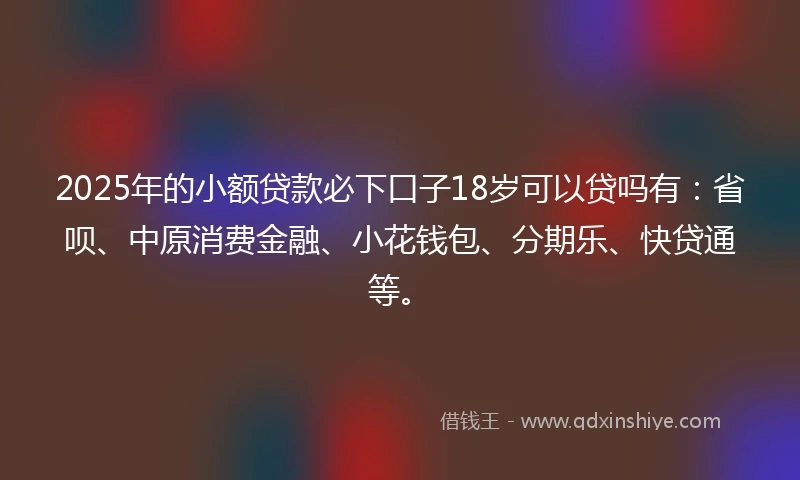 2025年的小额贷款必下口子18岁可以贷吗有：省呗、中原消费金融、小花钱包、分期乐、快贷通等。