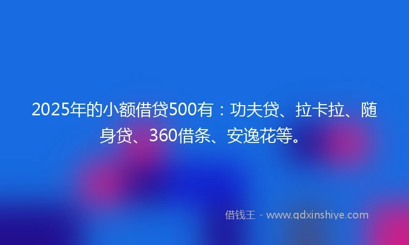 2025年的小额借贷500有：功夫贷、拉卡拉、随身贷、360借条、安逸花等。