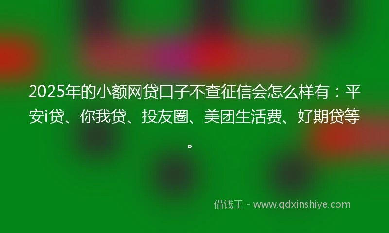 2025年的小额网贷口子不查征信会怎么样有：平安i贷、你我贷、投友圈、美团生活费、好期贷等。