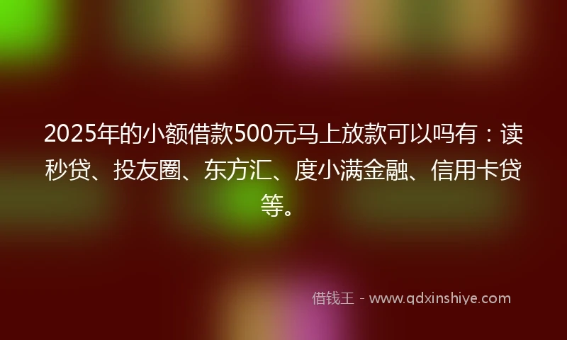 2025年的小额借款500元马上放款可以吗有：读秒贷、投友圈、东方汇、度小满金融、信用卡贷等。