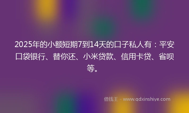 2025年的小额短期7到14天的口子私人有：平安口袋银行、替你还、小米贷款、信用卡贷、省呗等。