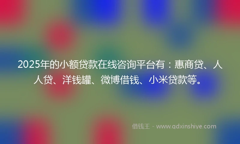 2025年的小额贷款在线咨询平台有：惠商贷、人人贷、洋钱罐、微博借钱、小米贷款等。