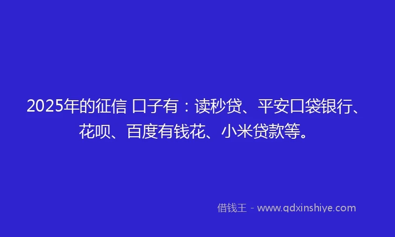 2025年的征信 口子有：读秒贷、平安口袋银行、花呗、百度有钱花、小米贷款等。