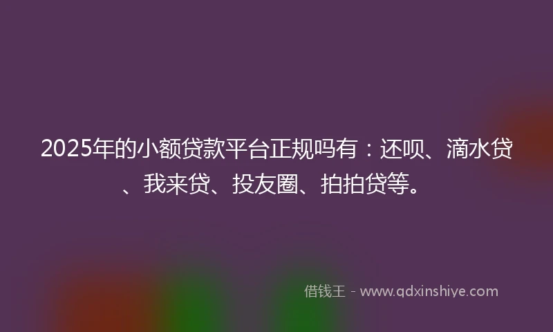 2025年的小额贷款平台正规吗有：还呗、滴水贷、我来贷、投友圈、拍拍贷等。