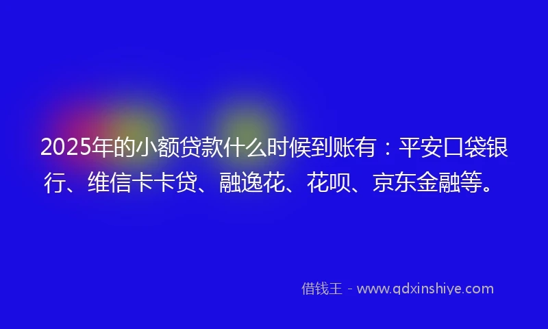 2025年的小额贷款什么时候到账有：平安口袋银行、维信卡卡贷、融逸花、花呗、京东金融等。