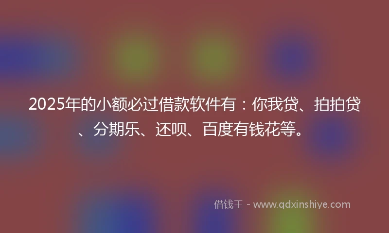 2025年的小额必过借款软件有：你我贷、拍拍贷、分期乐、还呗、百度有钱花等。
