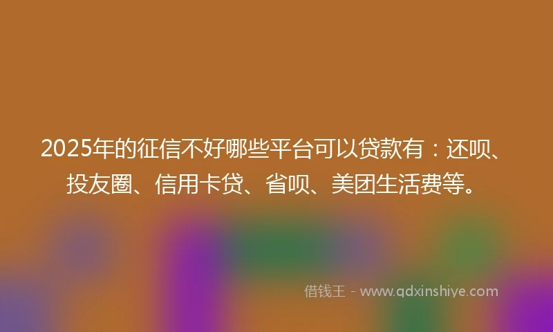 2025年的征信不好哪些平台可以贷款有:还呗、投友圈、信用卡贷、省呗、美团生活费等。