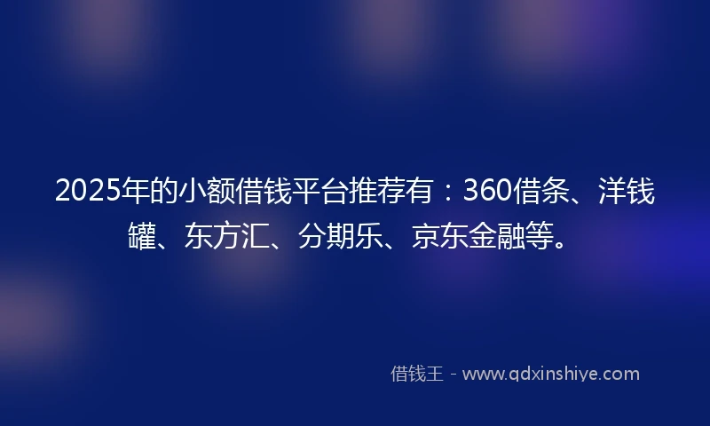 2025年的小额借钱平台推荐有：360借条、洋钱罐、东方汇、分期乐、京东金融等。
