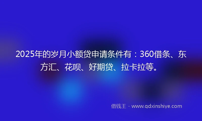 2025年的岁月小额贷申请条件有：360借条、东方汇、花呗、好期贷、拉卡拉等。