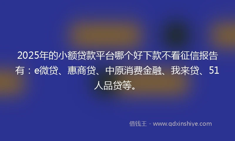 2025年的小额贷款平台哪个好下款不看征信报告有：e微贷、惠商贷、中原消费金融、我来贷、51人品贷等。