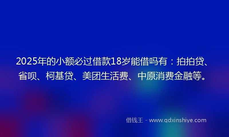 2025年的小额必过借款18岁能借吗有：拍拍贷、省呗、柯基贷、美团生活费、中原消费金融等。
