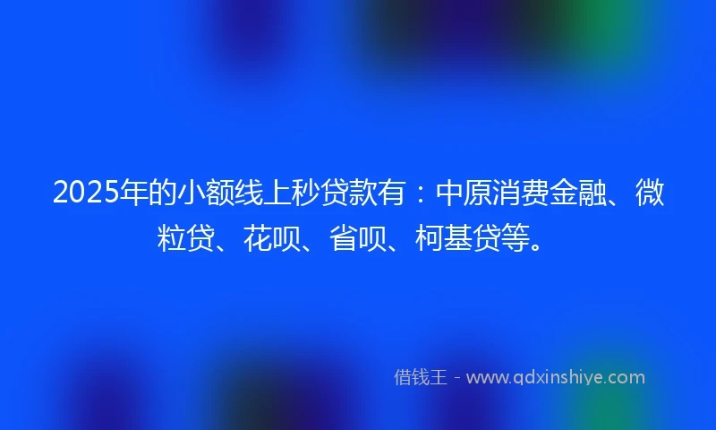 2025年的小额线上秒贷款有：中原消费金融、微粒贷、花呗、省呗、柯基贷等。
