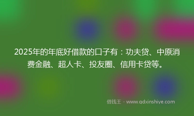 2025年的年底好借款的口子有：功夫贷、中原消费金融、超人卡、投友圈、信用卡贷等。