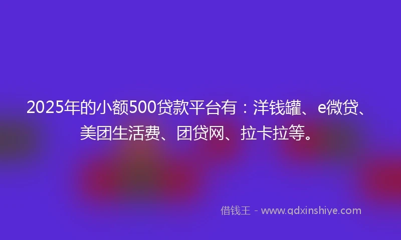 2025年的小额500贷款平台有：洋钱罐、e微贷、美团生活费、团贷网、拉卡拉等。