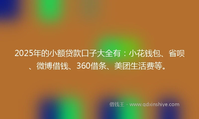 2025年的小额贷款口子大全有：小花钱包、省呗、微博借钱、360借条、美团生活费等。