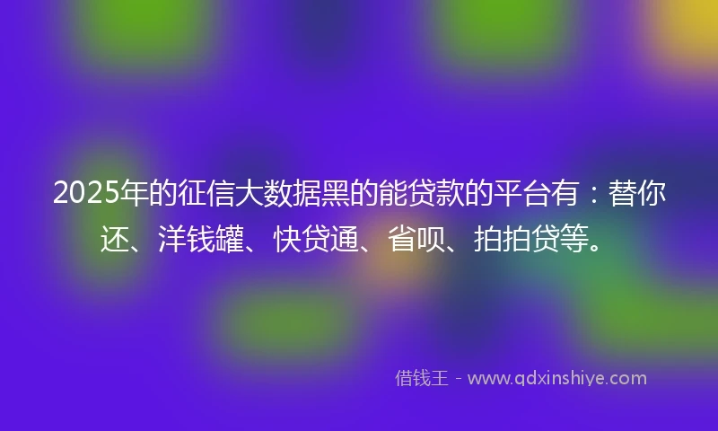 2025年的征信大数据黑的能贷款的平台有：替你还、洋钱罐、快贷通、省呗、拍拍贷等。