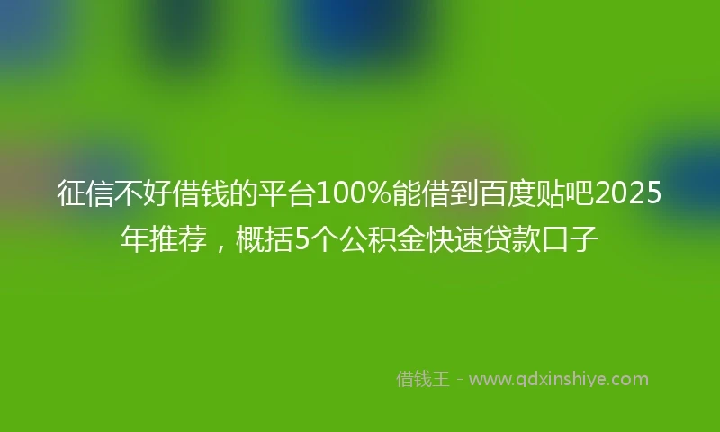 征信不好借钱的平台100%能借到百度贴吧2025年推荐,概括5个公积金快速贷款口子