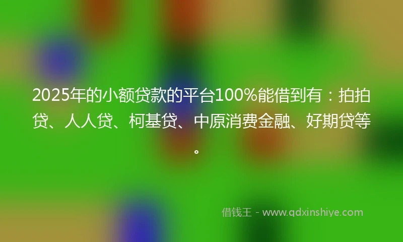 2025年的小额贷款的平台100%能借到有：拍拍贷、人人贷、柯基贷、中原消费金融、好期贷等。