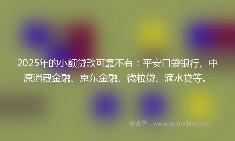 2025年的小额贷款可靠不有：平安口袋银行、中原消费金融、京东金融、微粒贷、滴水贷等。