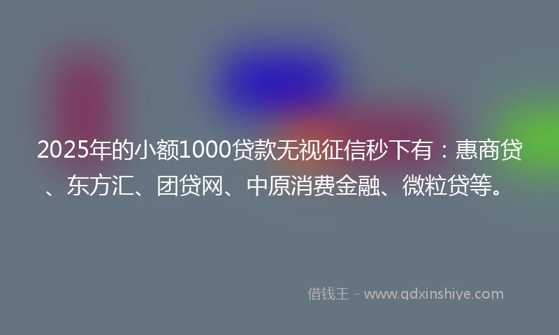 2025年的小额1000贷款无视征信秒下有：惠商贷、东方汇、团贷网、中原消费金融、微粒贷等。