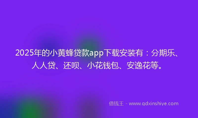 2025年的小黄蜂贷款app下载安装有：分期乐、人人贷、还呗、小花钱包、安逸花等。