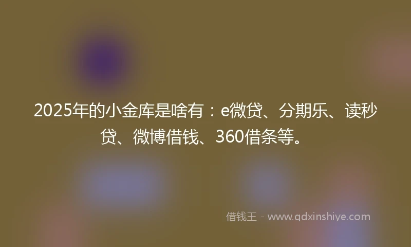 2025年的小金库是啥有：e微贷、分期乐、读秒贷、微博借钱、360借条等。