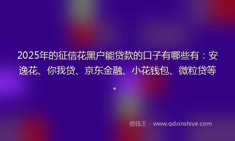 2025年的征信花黑户能贷款的口子有哪些有：安逸花、你我贷、京东金融、小花钱包、微粒贷等。