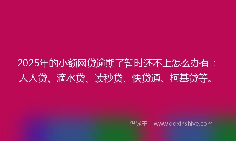 2025年的小额网贷逾期了暂时还不上怎么办有：人人贷、滴水贷、读秒贷、快贷通、柯基贷等。
