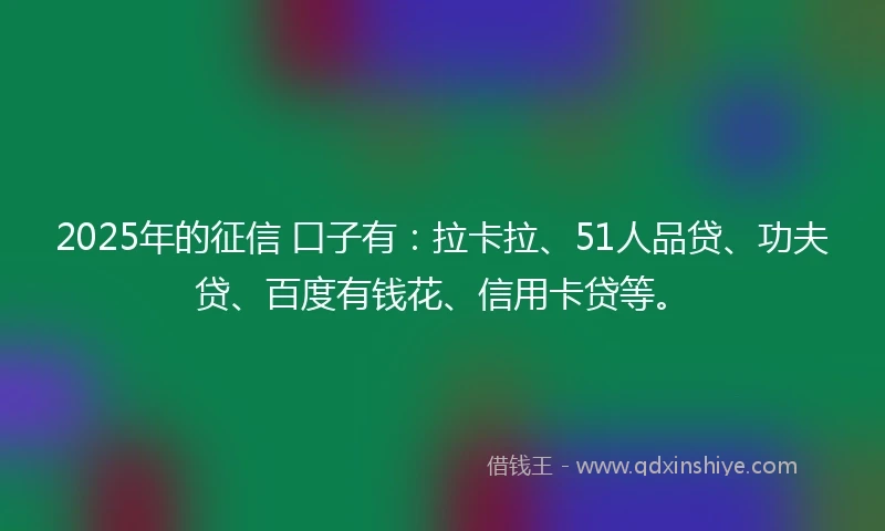 2025年的征信 口子有：拉卡拉、51人品贷、功夫贷、百度有钱花、信用卡贷等。