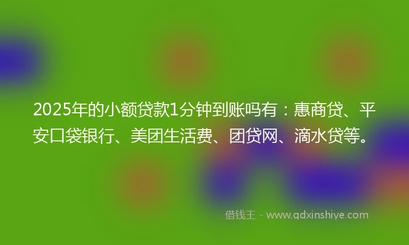 2025年的小额贷款1分钟到账吗有:惠商贷、平安口袋银行、美团生活费、团贷网、滴水贷等。