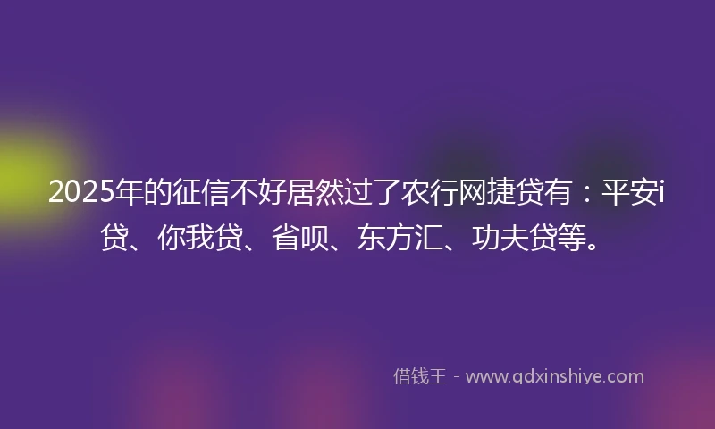 2025年的征信不好居然过了农行网捷贷有：平安i贷、你我贷、省呗、东方汇、功夫贷等。