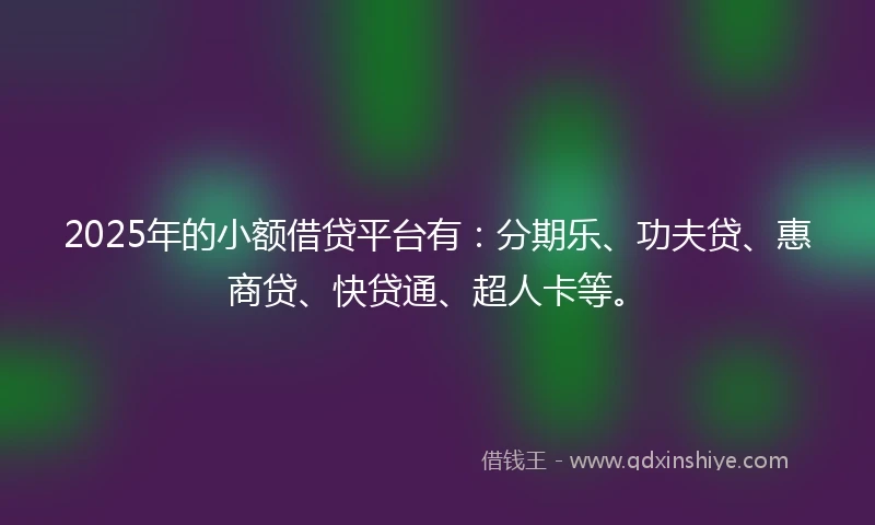 2025年的小额借贷平台有：分期乐、功夫贷、惠商贷、快贷通、超人卡等。