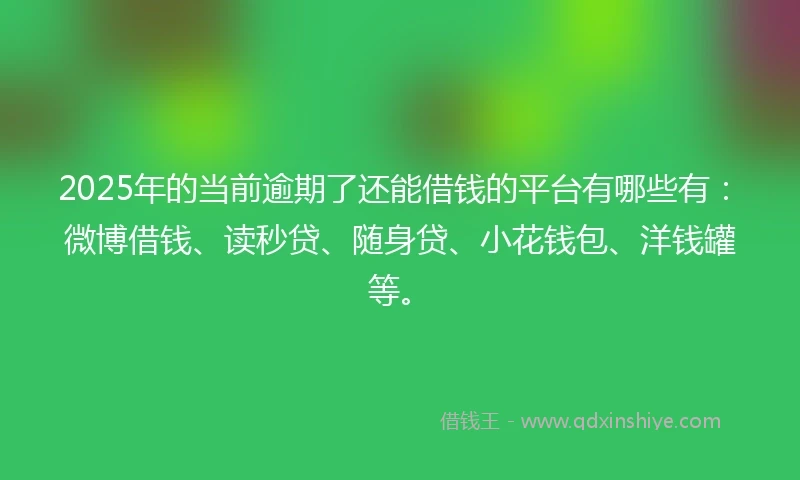 2025年的当前逾期了还能借钱的平台有哪些有：微博借钱、读秒贷、随身贷、小花钱包、洋钱罐等。