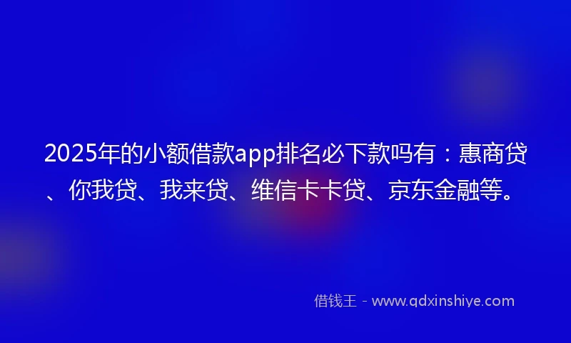 2025年的小额借款app排名必下款吗有：惠商贷、你我贷、我来贷、维信卡卡贷、京东金融等。