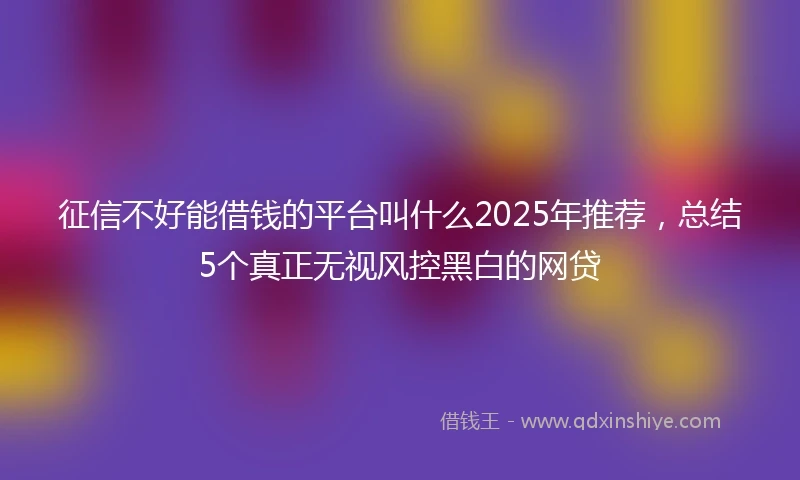 征信不好能借钱的平台叫什么2025年推荐，总结5个真正无视风控黑白的网贷
