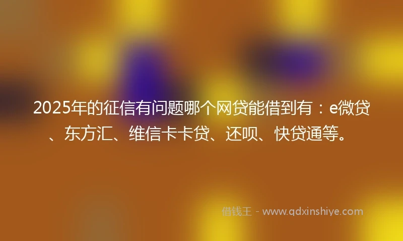 2025年的征信有问题哪个网贷能借到有：e微贷、东方汇、维信卡卡贷、还呗、快贷通等。