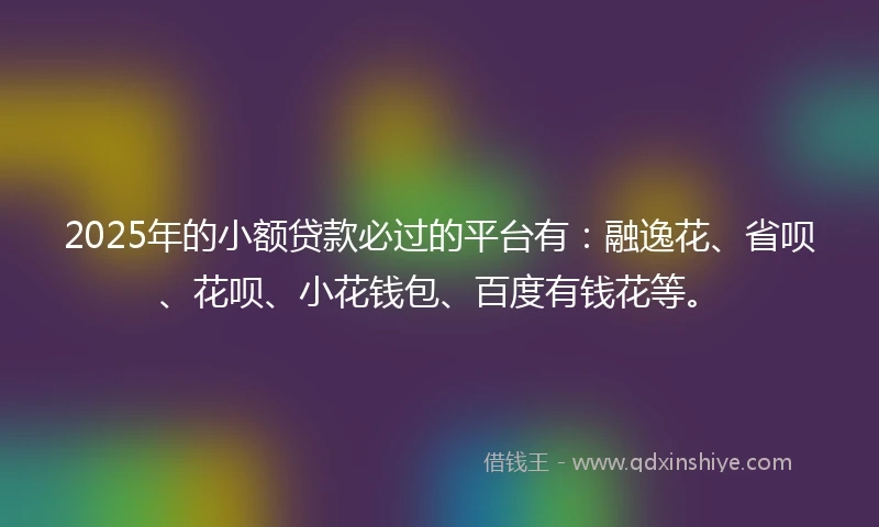 2025年的小额贷款必过的平台有：融逸花、省呗、花呗、小花钱包、百度有钱花等。